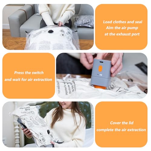 Kabellose tragbare Vakuumpumpe für Vakuumbeutel – 4500 PA Saugkraft, 25W, 1800mAh Akku, USB-C Ladung, kompakt & leistungsstark (grau/orange) – Ideal für Reise und Aufbewahrung