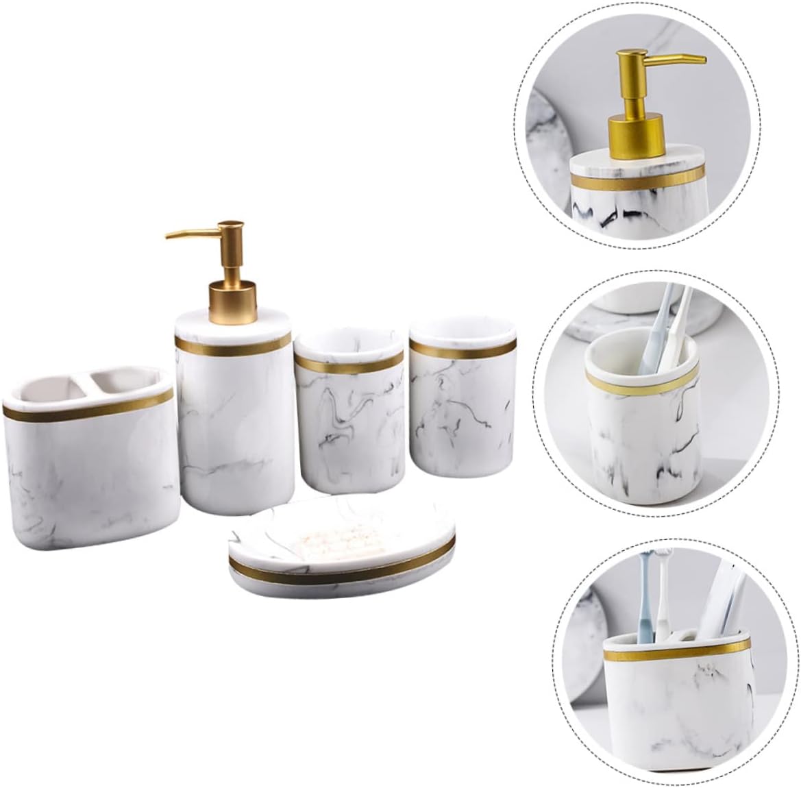 5pcs Bathroom Accessory Set Resin Soap Dispenser Toothbrush Holder Soap Dish Mouthwash Cup Decorative Tumbler for Organized and Stylish Bathroom Essentials