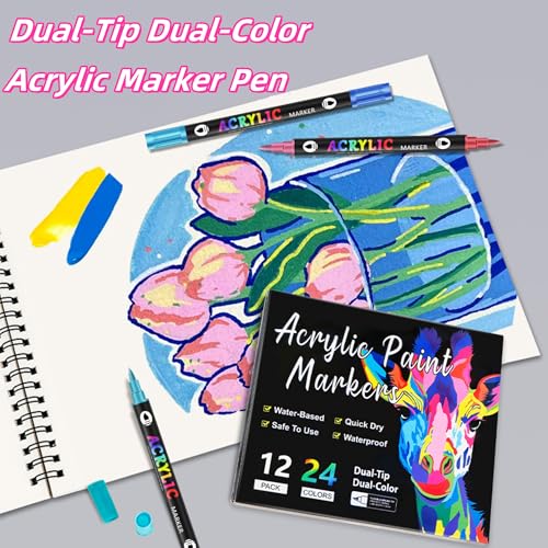 24-Color Acrylic Paint Markers for Rock & DIY Crafts