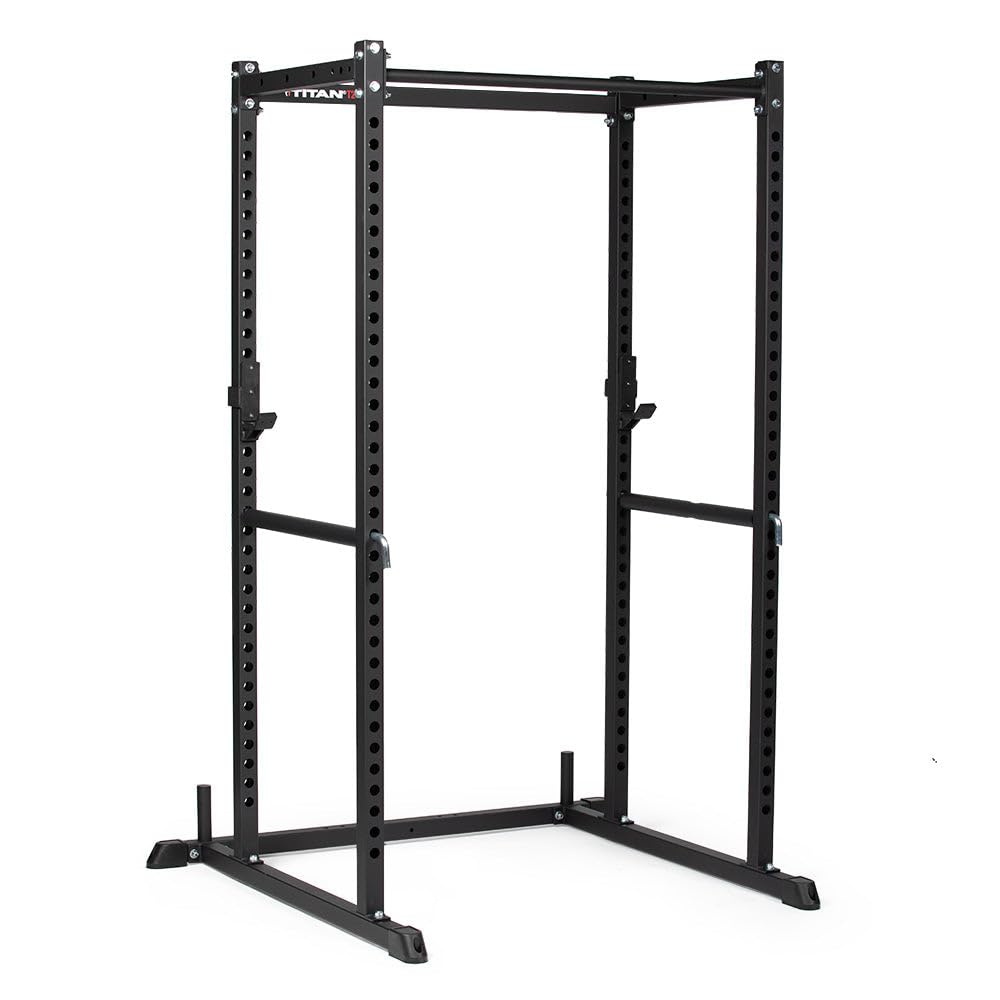 Titan Fitness T-2 Series Short Power Rack, Skinny Pull Up Bar, Pin and Pipe Safeties, Standard J-Hooks, for Home Garage Gym Weightlifting and Strength Training