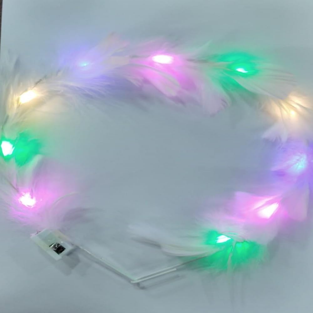 Party Crave Feather Crown Tiara Light Up Headbands LED Feather Hairband With 3 Flashing Modes For Kids & Adults (1pc packing, White) (B0CR7VYBPK) Amazon Price History, Amazon Price Tracker