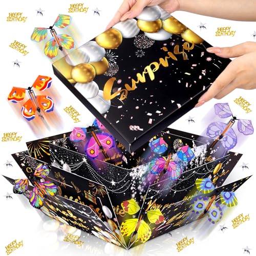 FVNPIHAM Surprise Gift Box Explosion Birthday Flying Butterfly Explosion Gift Box with 8 Colorful Butterfly Sequins Raffia Exploding Gifts Boxs for Birthday Gifts Wrapping