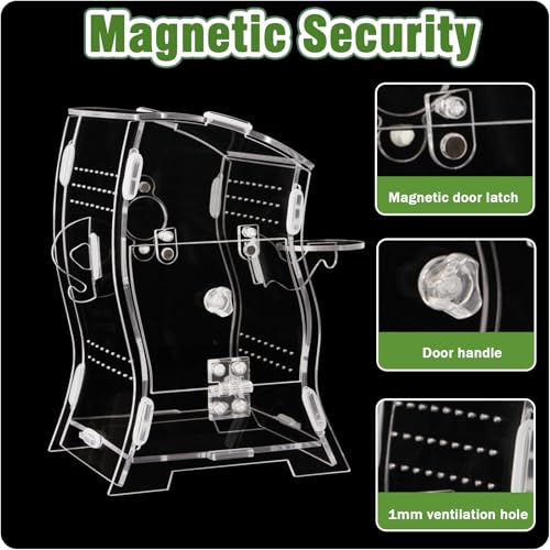 Image of Jumping Spider Enclosure Kit (Clear or Black), 3.15x3.15x5.6 Inch Acrylic Terrarium with Magnetic Lock & Feeding Hole, Escape-Proof Mini Habitat for Tarantula, Mantis, Reptiles (Transparent Color-2)