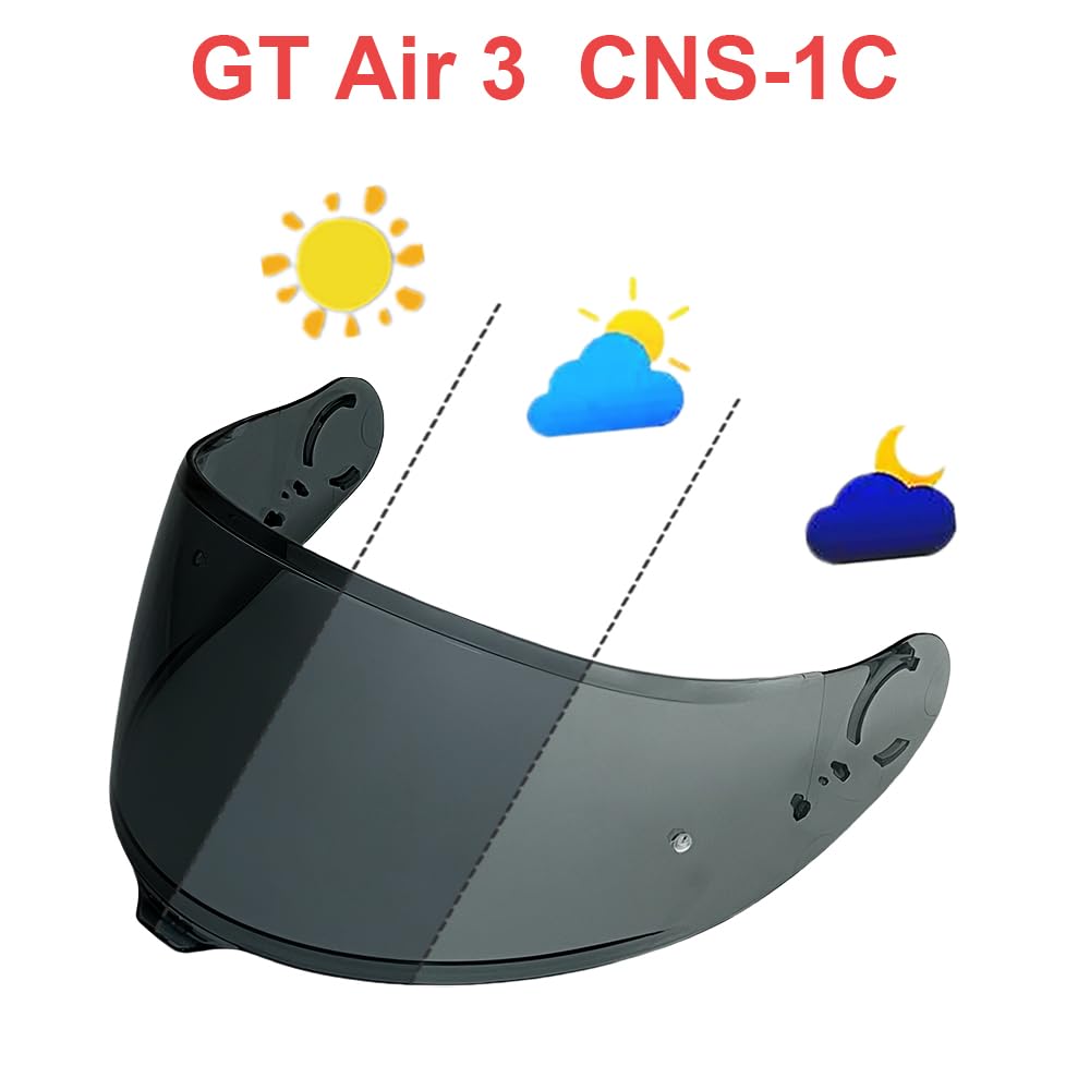 CNS-1C Helmet Visor for GT-Air 3,UV Protection Motorcycle Helmet Face Shield Compatible with GT-Air 3 (Photochromic Light/Deep Black)
