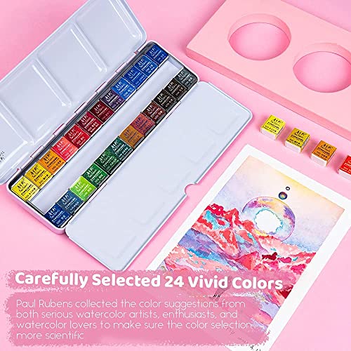 Paul Rubens Professional Watercolor Paint Set Artist Grade, 24 Vivid Colors With Portable Metal Box For Artists, Beginners, Hobbyists, Students #TOP5