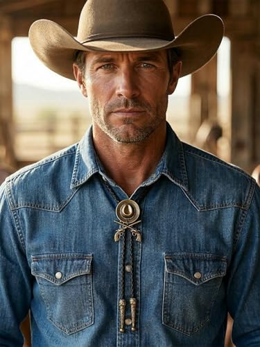 Image of Jeilwiy Bolo Tie for Men Western Cowboy Tie Necklace Gold Bolo Tie Leather Necktie Halloween Tie Accessories for Women