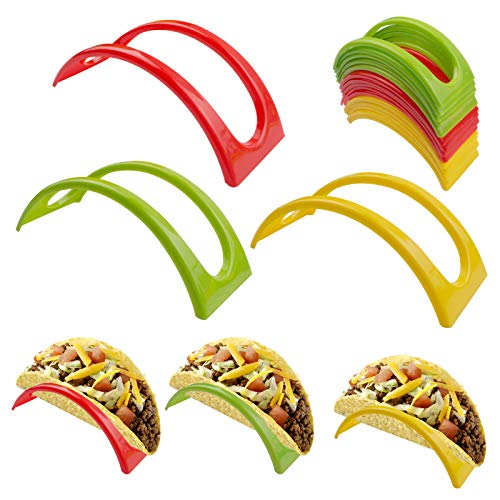 Taco Holder Stand up Set of 24, Colorful Plastic Taco Shell Holders Plate Protector Food Holder, Taco Tray Rack for Taco Tuesday Taco Bar Taco Party Supplies(Red, Yellow, Green)