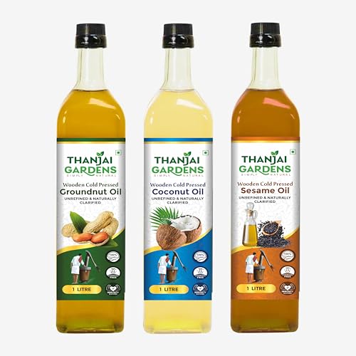 Image of THANJAI GARDENS Wooden Cold Pressed Gingelly Oil, 1 Litre