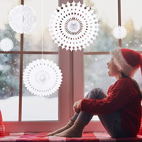 20 Pcs White Paper Snowflake Decorations Christmas Snowflake Hanging Swirl Decorations Tissue Poms And Fans Hanging Ceiling Decor For Winter Party Birthday Wonderland Xmas Holiday Supplies #TOP6