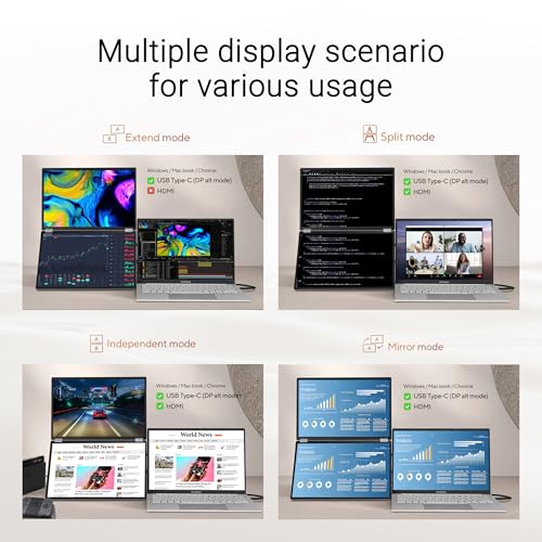 Image of ASUS ZenScreen Duo OLED 360 Foldable Portable Monitor (MQ149CD) - Dual 14-inch, 16:10, 1920x1200, DisplayHDR400 True Black, 100% DCI-P3, Delta<2, Dual USB-C, Mini-HDMI, Kickstand, 3 yr Warranty