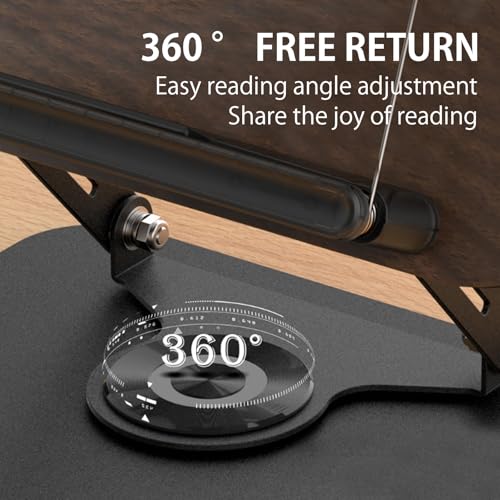HCSHWILL-Book-Stand-for-Reading-Book-Holder-Adjustable-Book-Holder-with-360-Swivel-Base-Lightweight-Foldable-Desktop-Ricer-for-CookbookSheet-MusicLaptopRecipeTextbook-Dark-Wood-Color