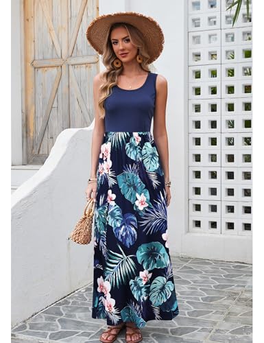 Image of Bluetime Women's Summer Boho Sleeveless Floral Print Tank Long Maxi Dress (S-3XL)