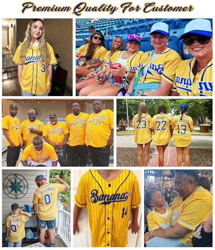 Custom Pinstripe Baseball Jersey, Personalized Name Number Baseball Jerseys, Yellow Button Up Jersey for Women Men Youth miniatura 4