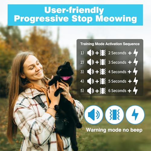 PaiPaitek Cat Shock Collar, Beep, Vibration and Shock 3 Modes to Auto Stop Meowing, Lightest Safe Shock Collar for Small Cats 5-15lbs & Medium Large Cats, Waterproof & Rechargeable - Thumbnail 3