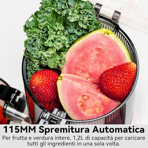 LINKChef Estrattore Frutta e Verdura, 200W Centrifuga Frutta e Verdura, 1.2L Estrattore di Succo a Freddo di Riempimento da 115 mm, Facile da Pulire, BPA Free, Verde chiaro - immagine 4