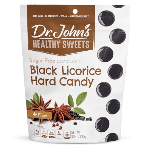 Dr. John's Healthy Sweets Black Licorice Hard Candy with Zero Sugar, Dye-Free, Plant Based, Keto Friendly, 24 Count, 3.85 OZ