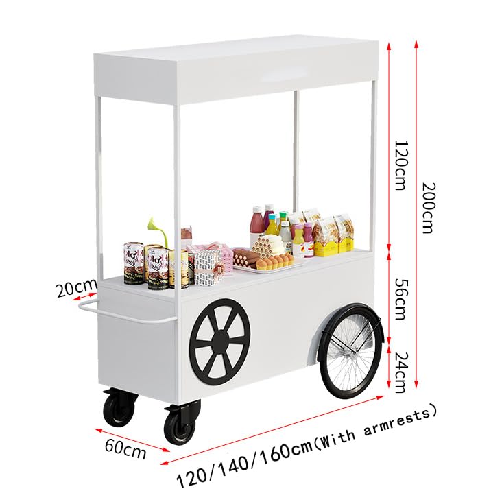 Verkaufswagen für den Außenbereich tragbarer Wagen mit Überdachung mobiler Lebensmittel-Ausstellungsstand feststellbare Räder für Märkte Straßenveranstaltungen Festivals Räder Markt(140cm/55inch,White