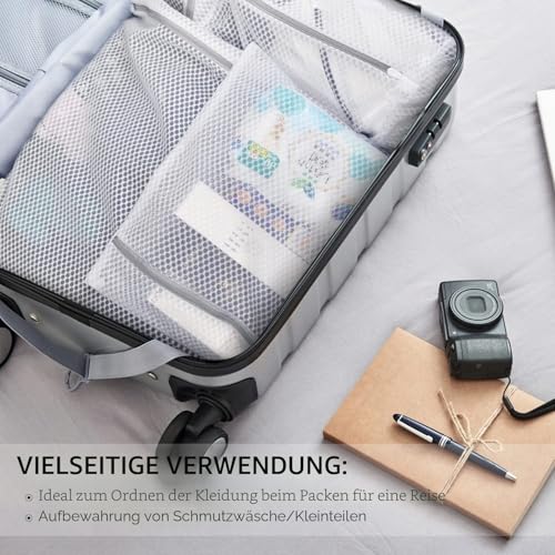 3 Premium-Wäschesäcke mit Wabenstruktur für Feinwäsche mit Reißverschluss, Reiseaufbewahrung, Organisationsbeutel, Kleidung, Waschbeutel für Unterwäsche, Dessous, klein 30x40cm (3S, weiß) – Bild 5