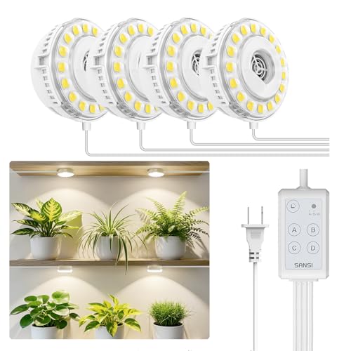 SANSI 20W(5W*4) Puck Grow Lights for Indoor Plants Full Spectrum, 4 Head Plant Lights for Indoor Growing, LED Plant Lamp for Growth with Timer, Auto O