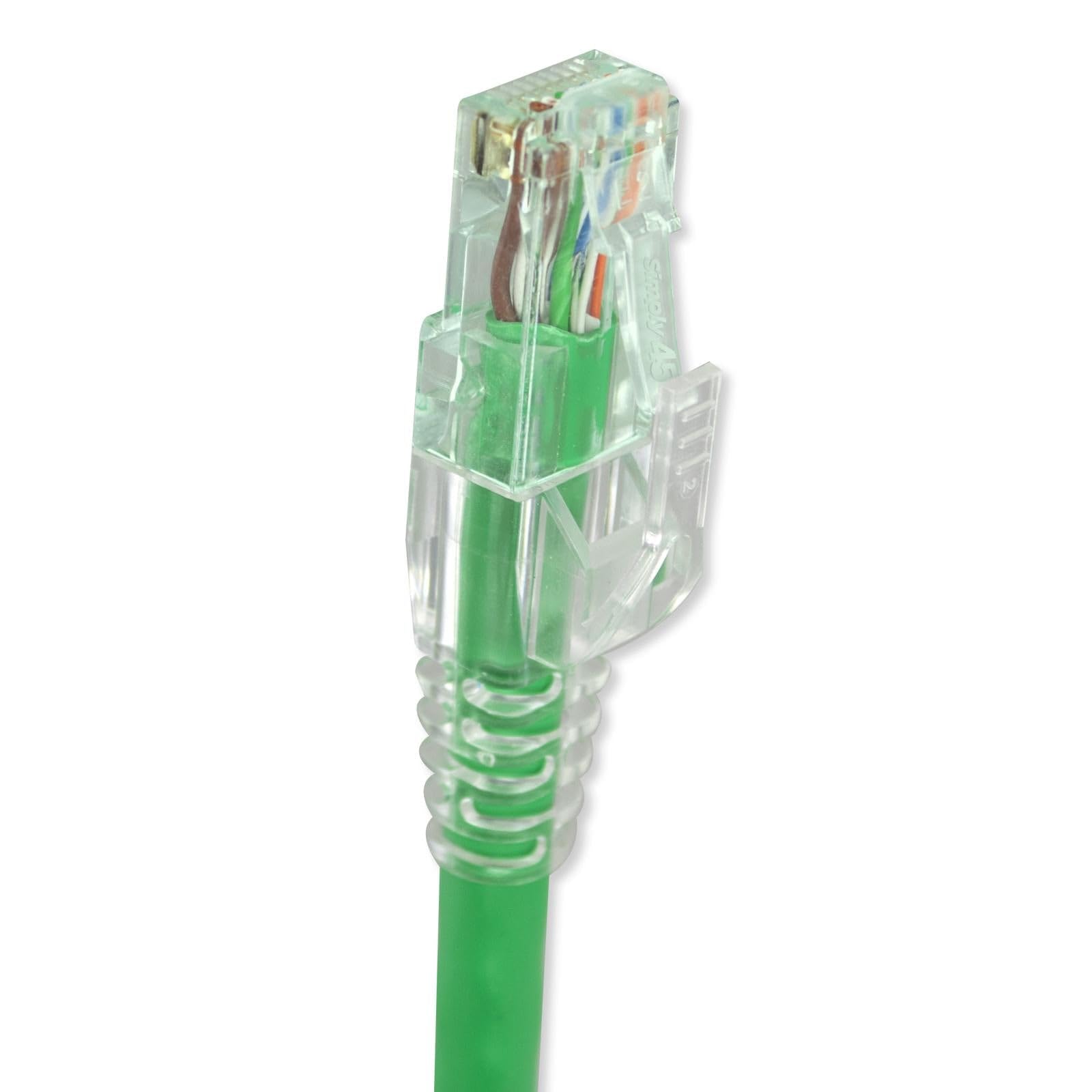 Simply45 Ungeschirmte RJ45-Modularstecker für 23 AWG Solid (Cat6 UTP), 26–24 AWG verseilt (Cat5e/6 UTP Litze), grüne Tönung, 100 Stück Glas – S45-1600