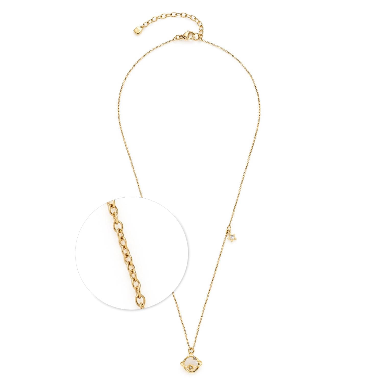 JEWELS BY LEONARDO Collana Ciao Satellite • Collana corta con ancora rotonda in acciaio inox dorato • Ciondolo in madreperla con anello stilizzato • 45-50 cm di lunghezza • Gioielli regalo per donne •
