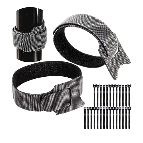Sangle scratch Réutilisable avec Boucle pour Organiser les Câbles, 25 Pièces, L 20 x l 1,2 cm, Noir, Matériau Nylon, Bande-nylon Solide, Bande de Serrage Refermable, Sangles de câbles