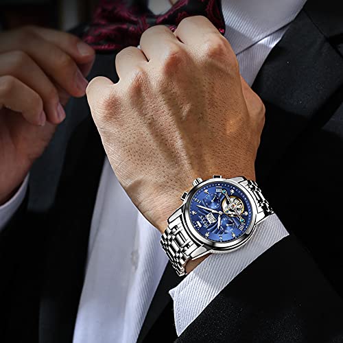 Image of OLEVS Men Automatic Watch Mechanical Self Winding Watches for Men Skeleton Business Dress Luminous Waterproof Diamond Week Month