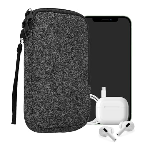 kwmobile Handytasche für Smartphones L - 6,5' - Neopren Handy Hülle Anthrazit Weiß - Handy Tasche 16,5 x 8,9 cm Innenmaße