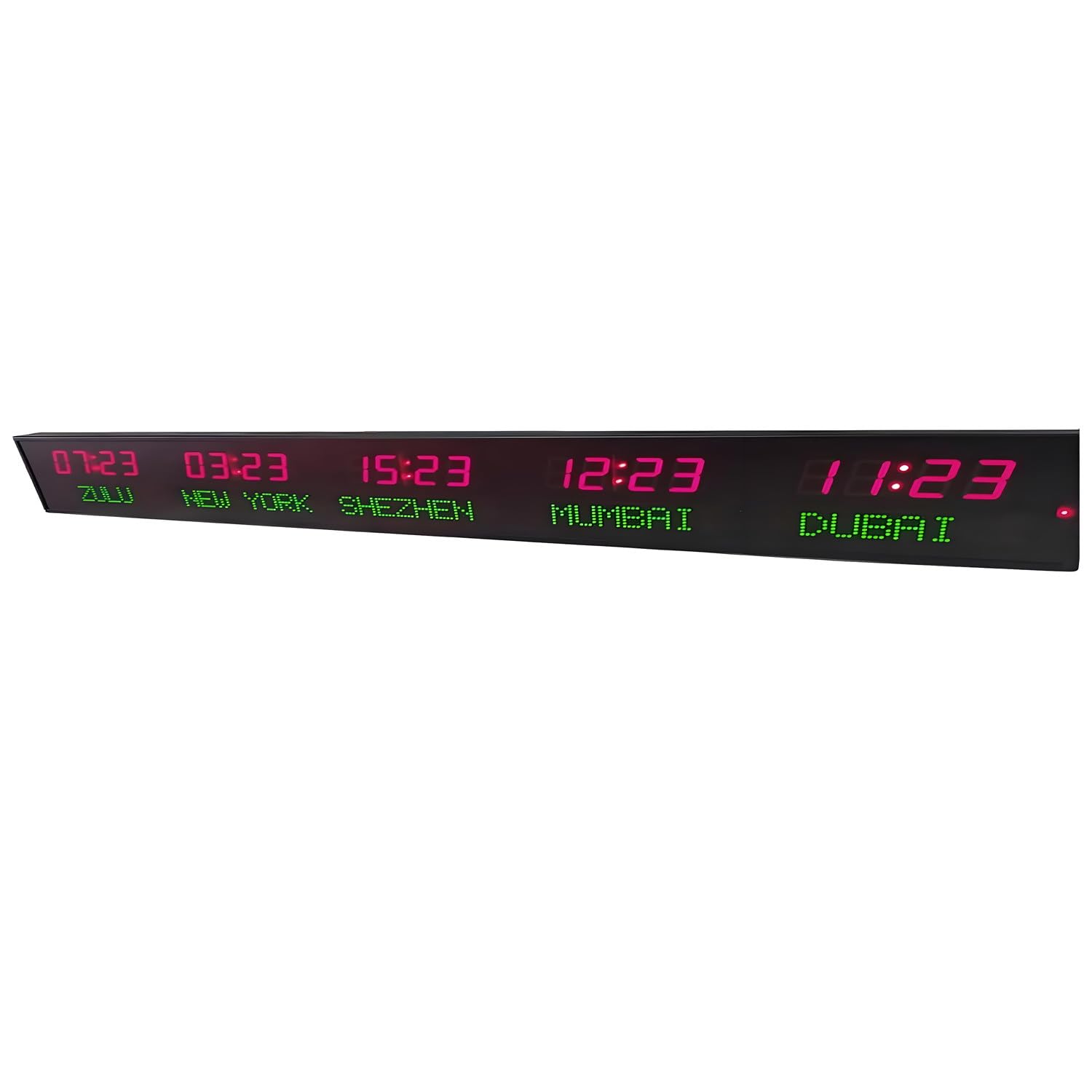 World Clock - Reloj electrónico montado en la pared para interiores, brillo ajustable, múltiples zonas horarias para oficinas, hoteles y empresas