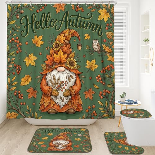 Rideau de douche nain de jardin automne pour baignoire d'appartement