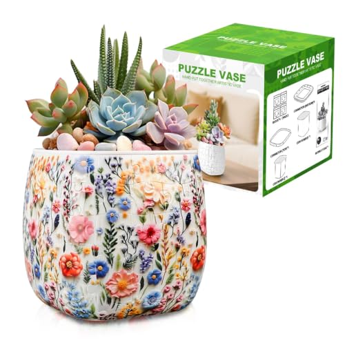 3D Puzzle Vase, 96 Unique Flower Vase Puzzle Pieces for Adults, Curved Plastic Vase Exquisite Decorative Gift for Flower Arrangements and Home Decoration,Crafts for Adults (Luxuriant Flowers)