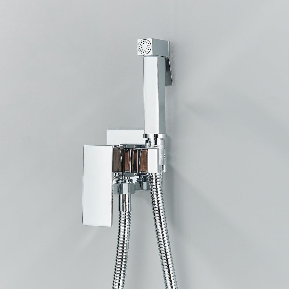 Brass Shower Tap Bidet Faucet Washer Mixer Muslim Ducha Higienica Cold & Hot Water Crane Square Spray(Chrome A)