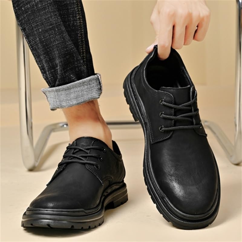 Men's Dress Shoes Business Oxford Shoes Low-top Lace-up flat Round Toe Non-slip Comfortable Breathable wear-resistant All-match Rubber Shoes for Men
