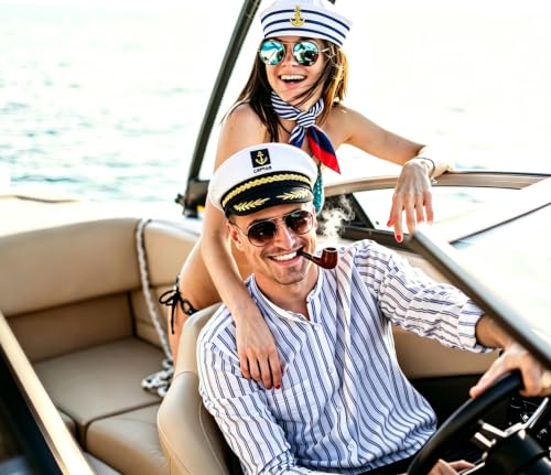 Image of DPLin Yacht Captain Hat Costume with Sunglasses Gloves Sailor Hats Boat Captains Halloween Dressing up Party (4pCS)