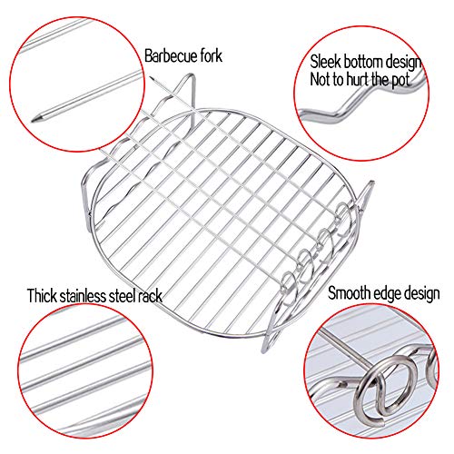 Hsiulmy Air Fryer Double Layer Rack, Multi-Purpose Air Fryer Accessories With 4 Skewers, 6.8 Inch Stainless Steel Airfryer Grill Pan Compatible With Go Wise/Phillips Airfryer (Fit 3.5-5.8Qt) #TOP3