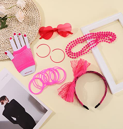 Samoco 80S Costume Outfit Accessories For Women Neon Lace Headband Earrings Fishnet Gloves Necklace Bracelet For 80'S Party #TOP6