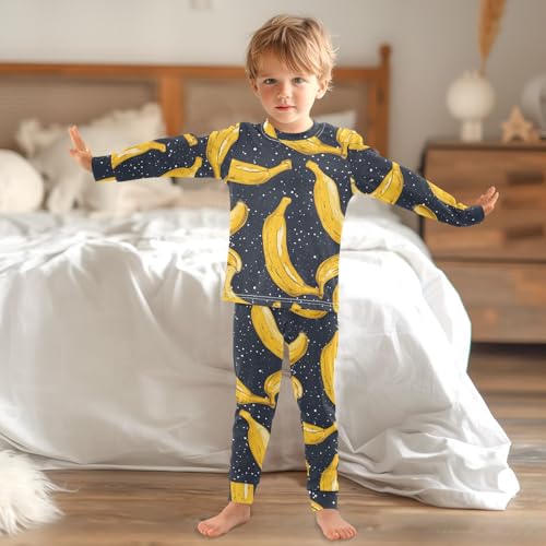 Pajama Sets Long Sleeve Banana Pattern on Dark Background Soft Comfy Sleepwear 2 Piece PJS 3-8T 6