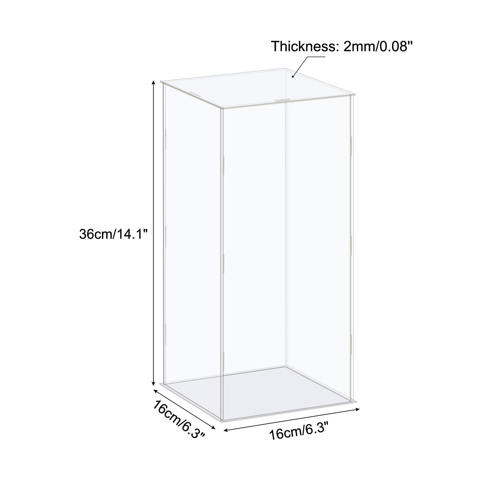 MECCANIXITY Acrylic Display Case Box Clear Dustproof Protection Showcase 6.3x6.3x14.1 Inch for Collectibles Display