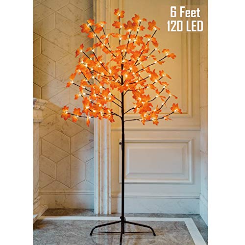 Twinkle Star Lighted Maple Tree, 6 Feet 120 LED Artificial Tree with Lights for Thanksgiving Harvest Fall Festival Home Party Decoration