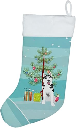 Caroline's Treasures Siberian Husky Negro y Blanco #2 StockingStocking Merry Christmas Tree Cat Stocking