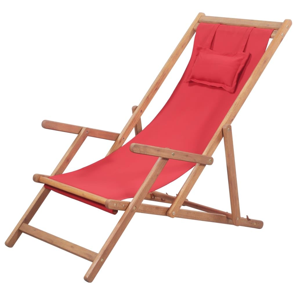 Générique Czerwone drewniane składane krzesło plażowe 3 pozycje leżak rozkładany do ogrodu, patio, balkonu, kempingu, wytrzymałej drewnianej ramy, odporne na warunki atmosferyczne, składane siedzisko