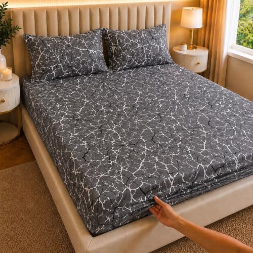 Image of Castiqa Elastic Fitted Supersoft Premium Polycotton 200TC Double Bedsheets King Size 78x72 Inch with 2 Pillow Covers (Fits Upto Mattress of 8Inches) (Multicolor X)