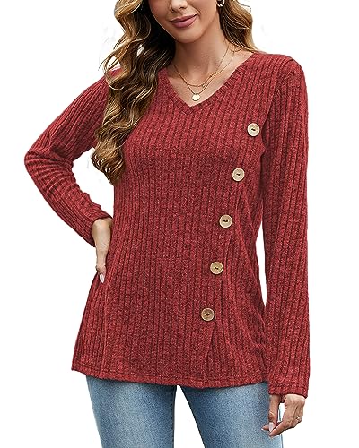 Image of JomeDesign Womens Sweaters Long Sleeve Shirts V Neck Sweatshirt Loose Casual Tunic Tops