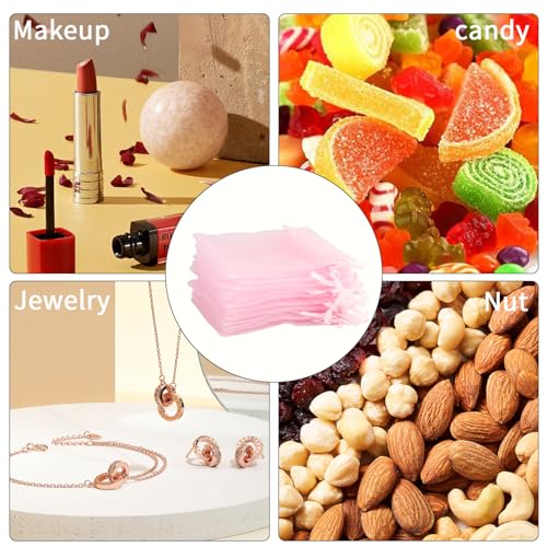 Image of Organza Bags, Pink Organza Bags, 100Pcs, Sheer Organza Bags 3 x 4 inch, Jewelry Gift Bags, Party Favor Bags with Drawstring, Mesh Gift Pouches Mini Candy Bags for Wedding Birthday Party