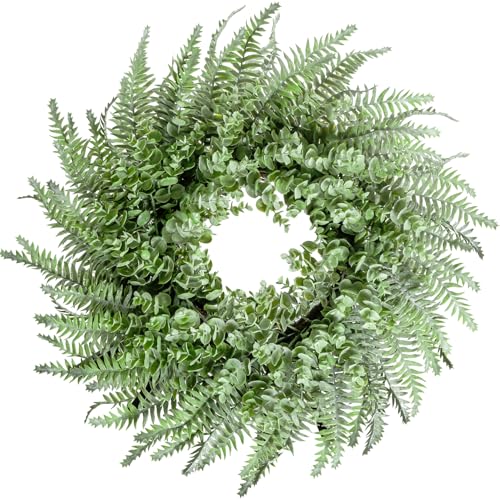 NIOPELO 26'' Eucalyptus and Boston Ferns Wreath for Front Door