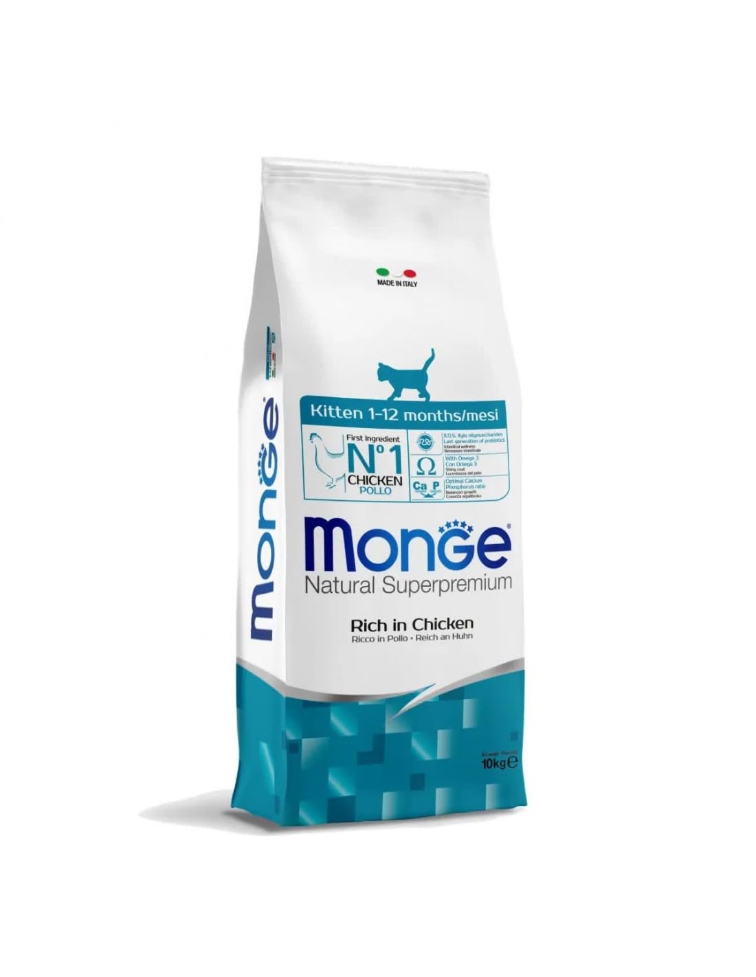Monge Gatto Natural Superpremium Kitten Pollo 10kg, alimento secco completo per gattini cuccioli da 1 a 12 mesi di vita, gusto POLLO, 10kg.