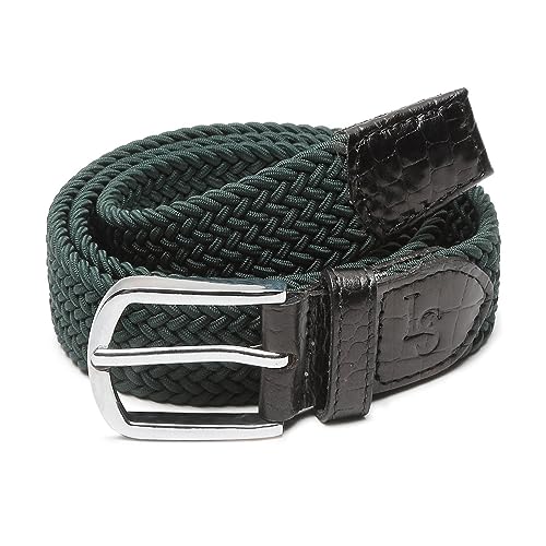 Image of LOUIS STITCH Men's Braided Elastic Stretch Belt with Leather Tipped End Stretchable Canvas Waist Band for Men Women Boys Girls Unisex (Width 3 cm) (BE-EL)