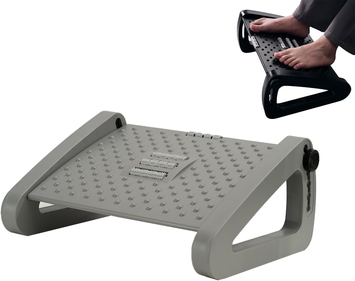 Adjustable Footrest Under Desk, Comfort Foot Stool at Work, 6-Position Multi-angle Adjustable Foot Pedal, Ergonomic Posture Support, Foot Support for Office and Home (Gray)