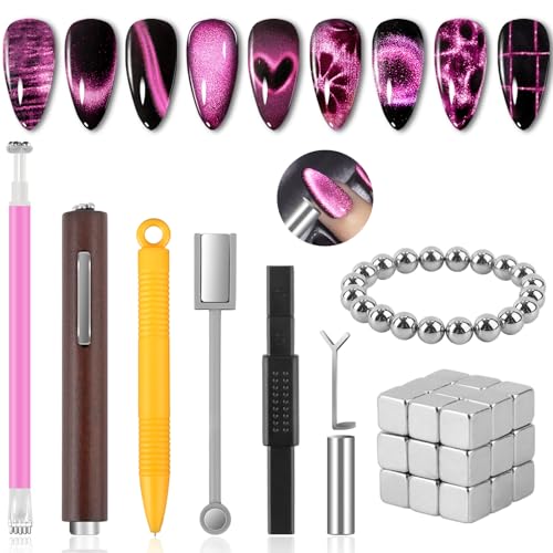EBANKU 54PCS Cat Eye Nail Magnet Stick Set 3 in 1 Magnetic Nail Polish Nail Art Pen Cat Eye Gel Nail Polish Magnetic Nail Art Tools for Nail Salon