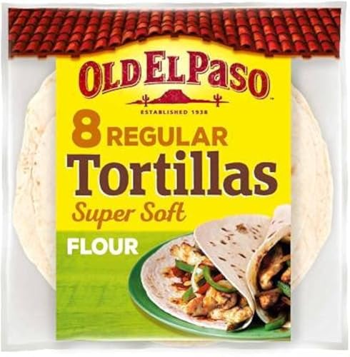 Old El Paso Soft Tortilla Wraps Flour 326g Made Exclusively with Sunflower Oil Preservative Free Your Choice of Tortilla for Fajitas Burritos & Sandwiches Super Soft and Flexible 8 Pieces